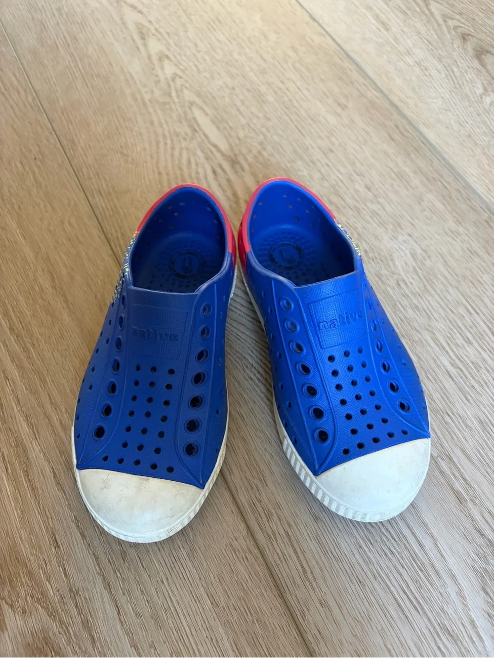 Native Kids Water Shoes in Blue with Pink Heel Accents
